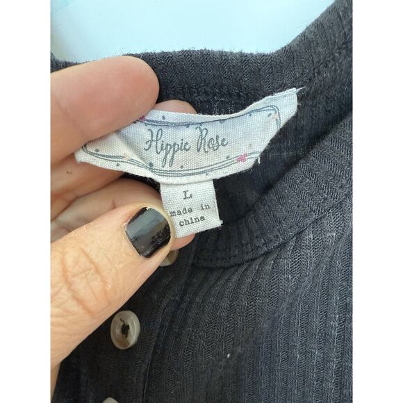 Women's Crop Top Hippie Rose Tie Front Ribbed Tank Top. Size Large - Picture 6 of 8